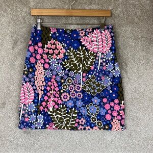 Talbots Skirt Womens 2 Blue Pink Floral Cotton Blend Pencil Lined Side Zip-3161*